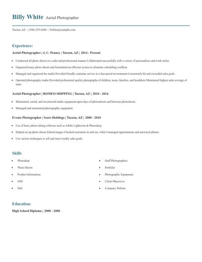 Aerial Photographer Resume