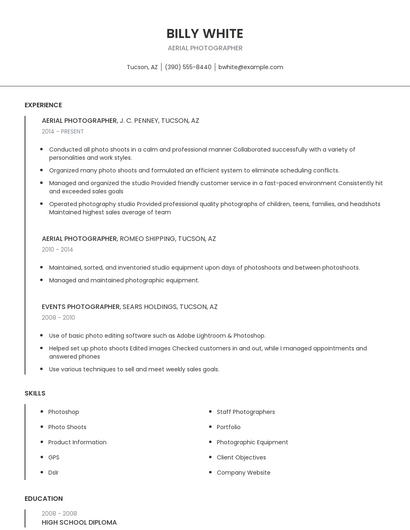 Aerial Photographer Resume