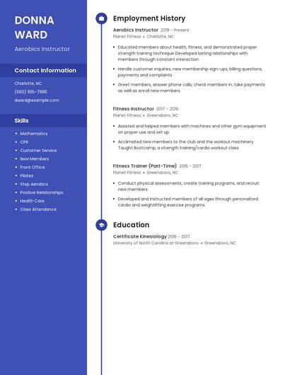 Aerobics Instructor Resume