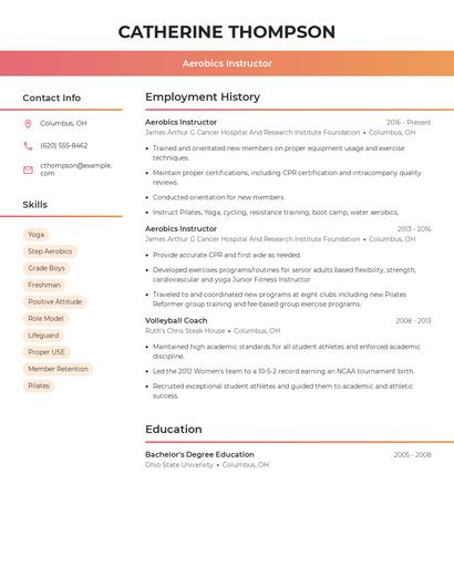 Aerobics Instructor Resume