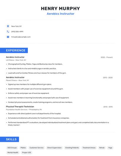 Aerobics Instructor Resume