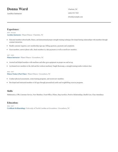 Aerobics Instructor Resume