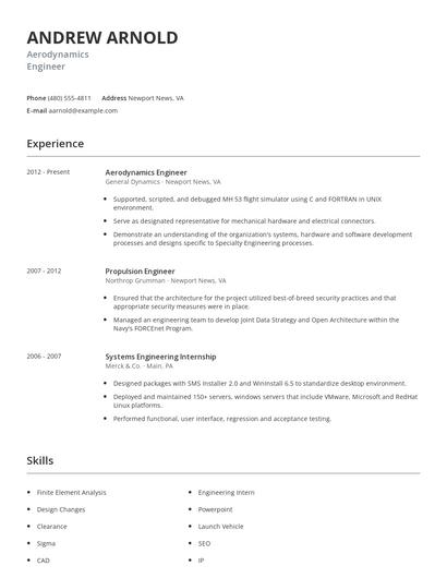 Aerodynamics Engineer Resume