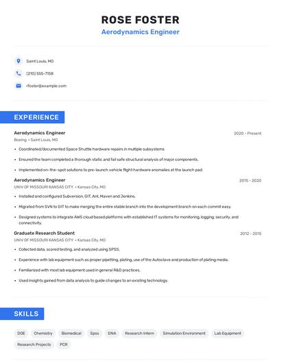 Aerodynamics Engineer Resume