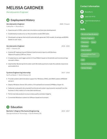 Aerodynamics Engineer Resume