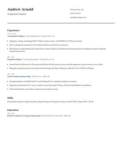 Aerodynamics Engineer Resume