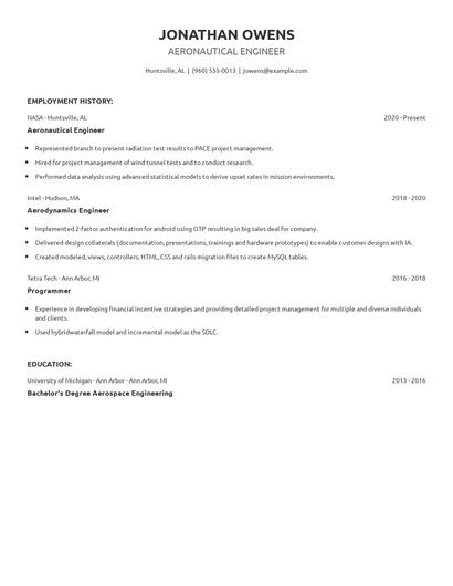 Aeronautical Engineer Resume