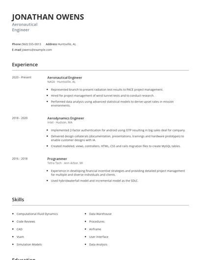 Aeronautical Engineer Resume