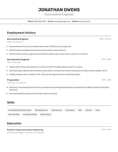 Aeronautical Engineer Resume
