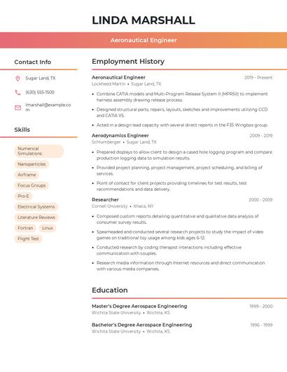 Aeronautical Engineer Resume