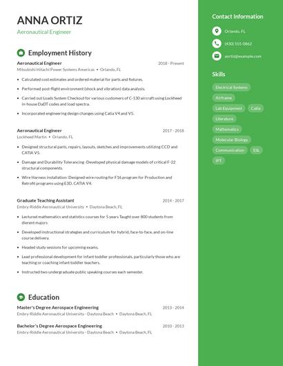 Aeronautical Engineer Resume