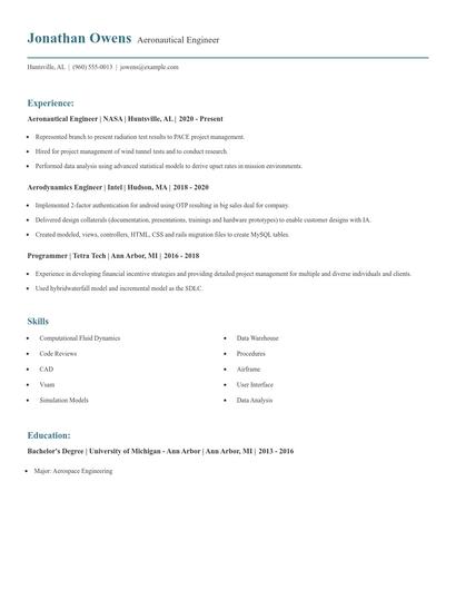 Aeronautical Engineer Resume