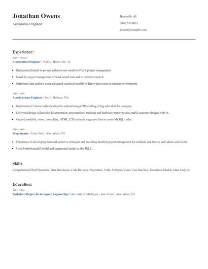 Aeronautical Engineer Resume
