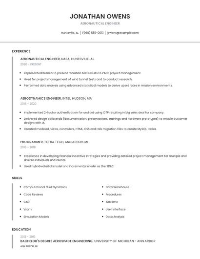 Aeronautical Engineer Resume