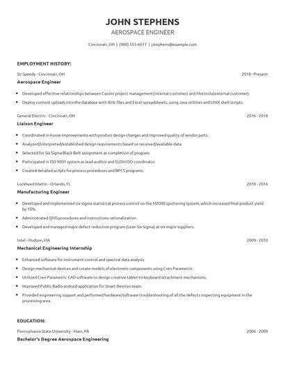 Aerospace Engineer Resume