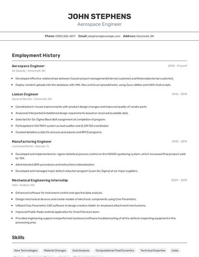 Aerospace Engineer Resume