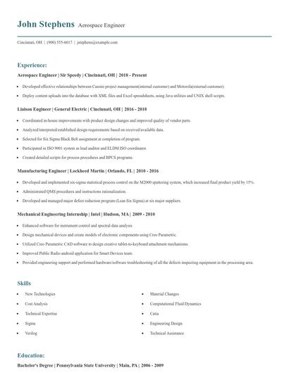 Aerospace Engineer Resume