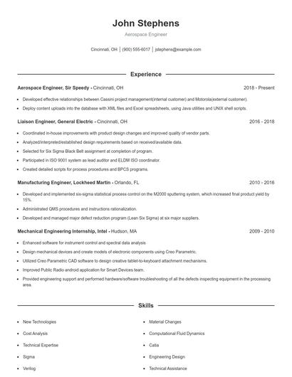 Aerospace Engineer Resume