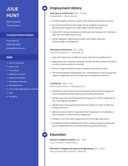 Aerospace Technician Resume
