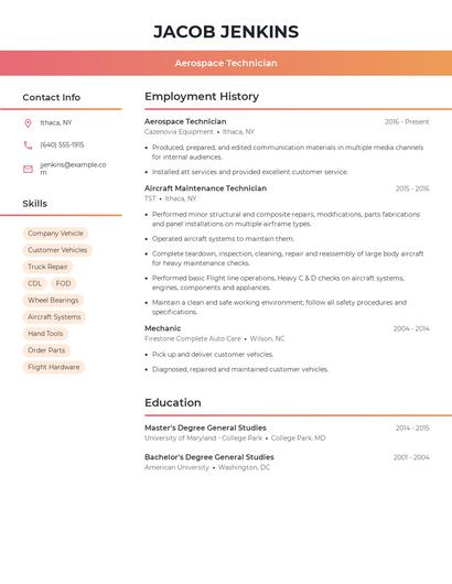 Aerospace Technician Resume