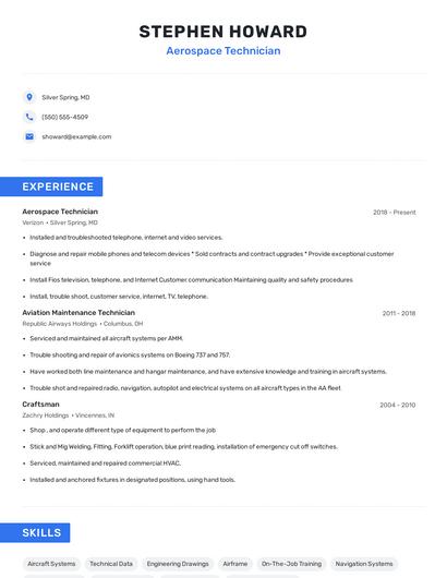 Aerospace Technician Resume