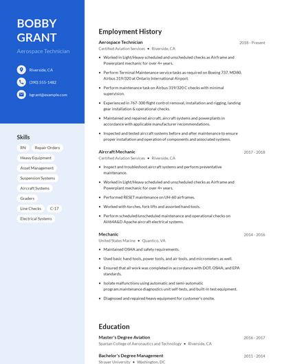 Aerospace Technician Resume
