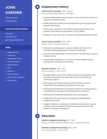 Afterschool Counselor Resume