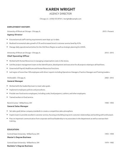 Agency Director Resume
