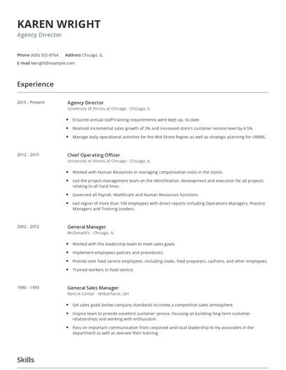 Agency Director Resume
