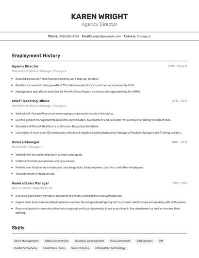 Agency Director Resume