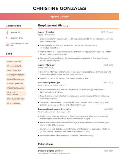 Agency Director Resume