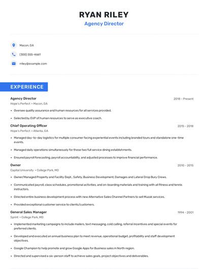 Agency Director Resume