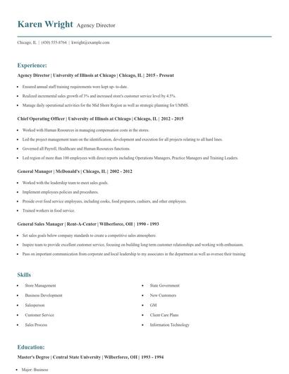 Agency Director Resume
