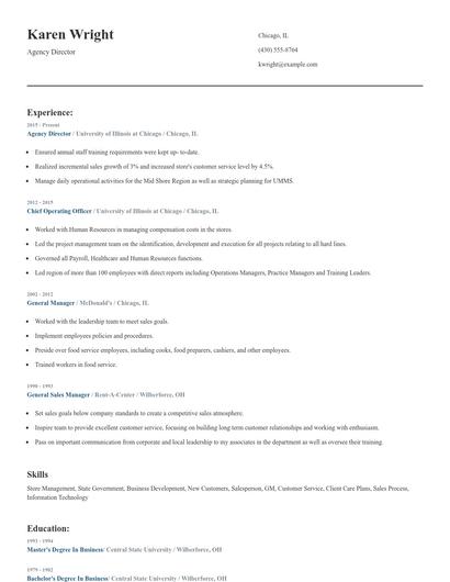 Agency Director Resume