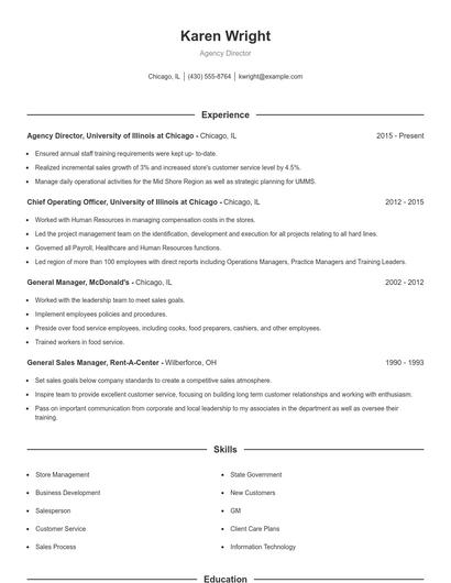 Agency Director Resume