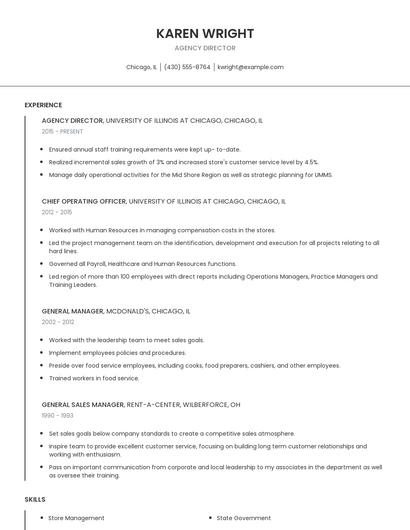 Agency Director Resume