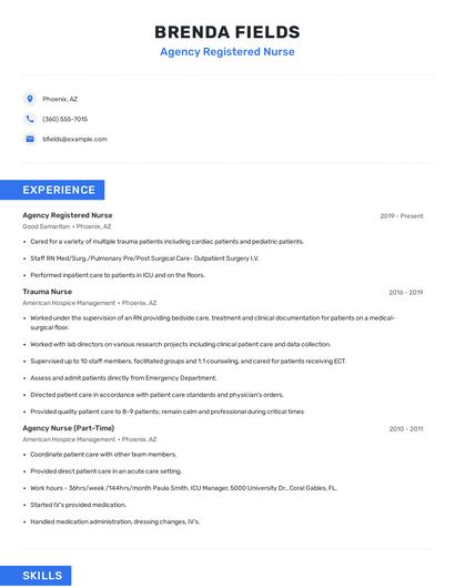 Agency Registered Nurse Resume