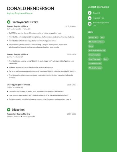 Agency Registered Nurse Resume