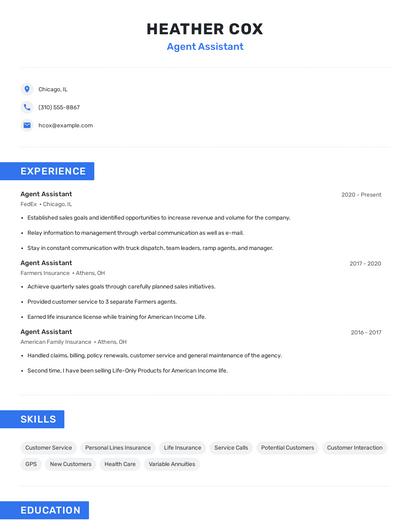 Agent Assistant Resume