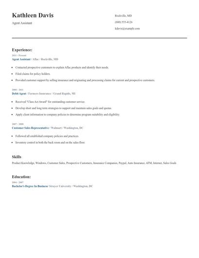 Agent Assistant Resume