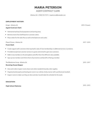 Agent-Contract Clerk Resume
