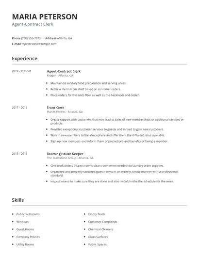 Agent-Contract Clerk Resume