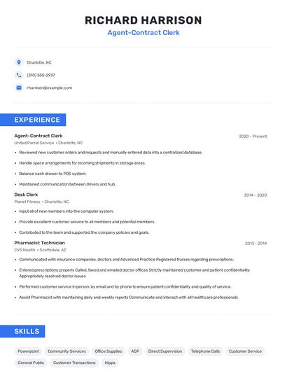 Agent-Contract Clerk Resume