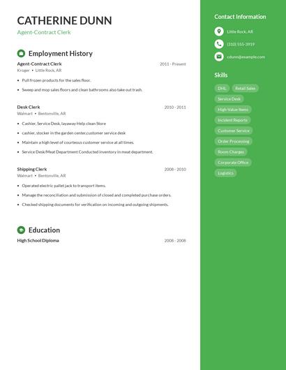 Agent-Contract Clerk Resume