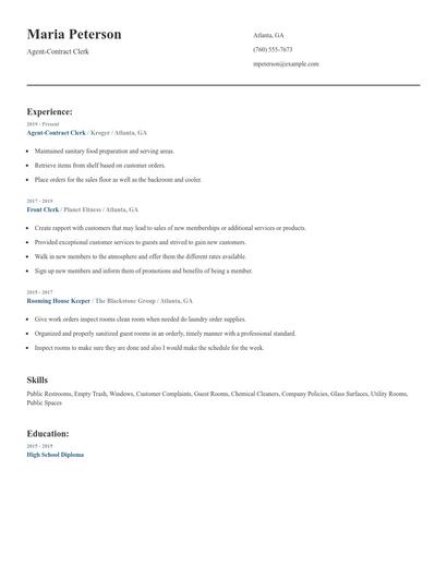 Agent-Contract Clerk Resume