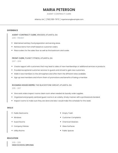 Agent-Contract Clerk Resume