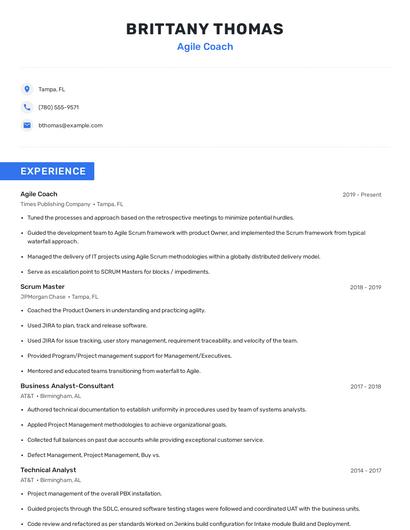 Agile Coach Resume