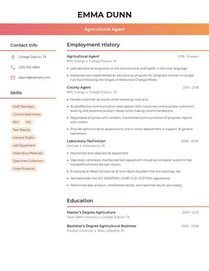 Agricultural Agent Resume