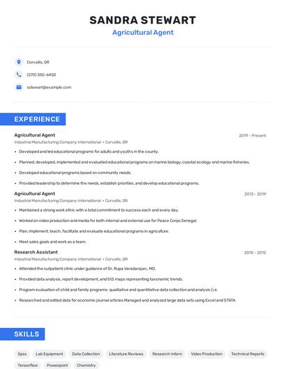 Agricultural Agent Resume