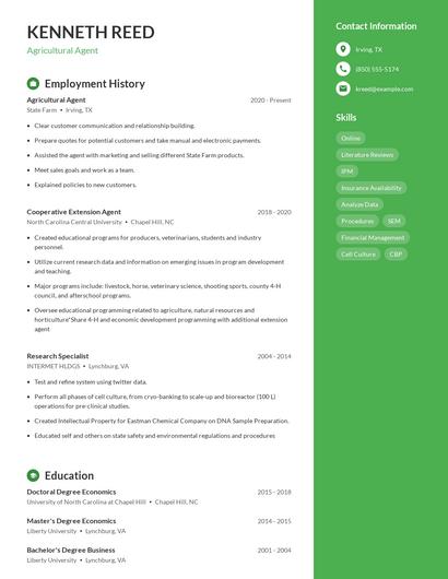 Agricultural Agent Resume